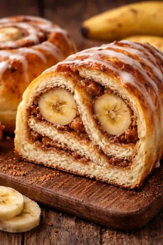 Corte transversal de rollito de canela mostrando capas internas-Rollitos de Canela con Plátano